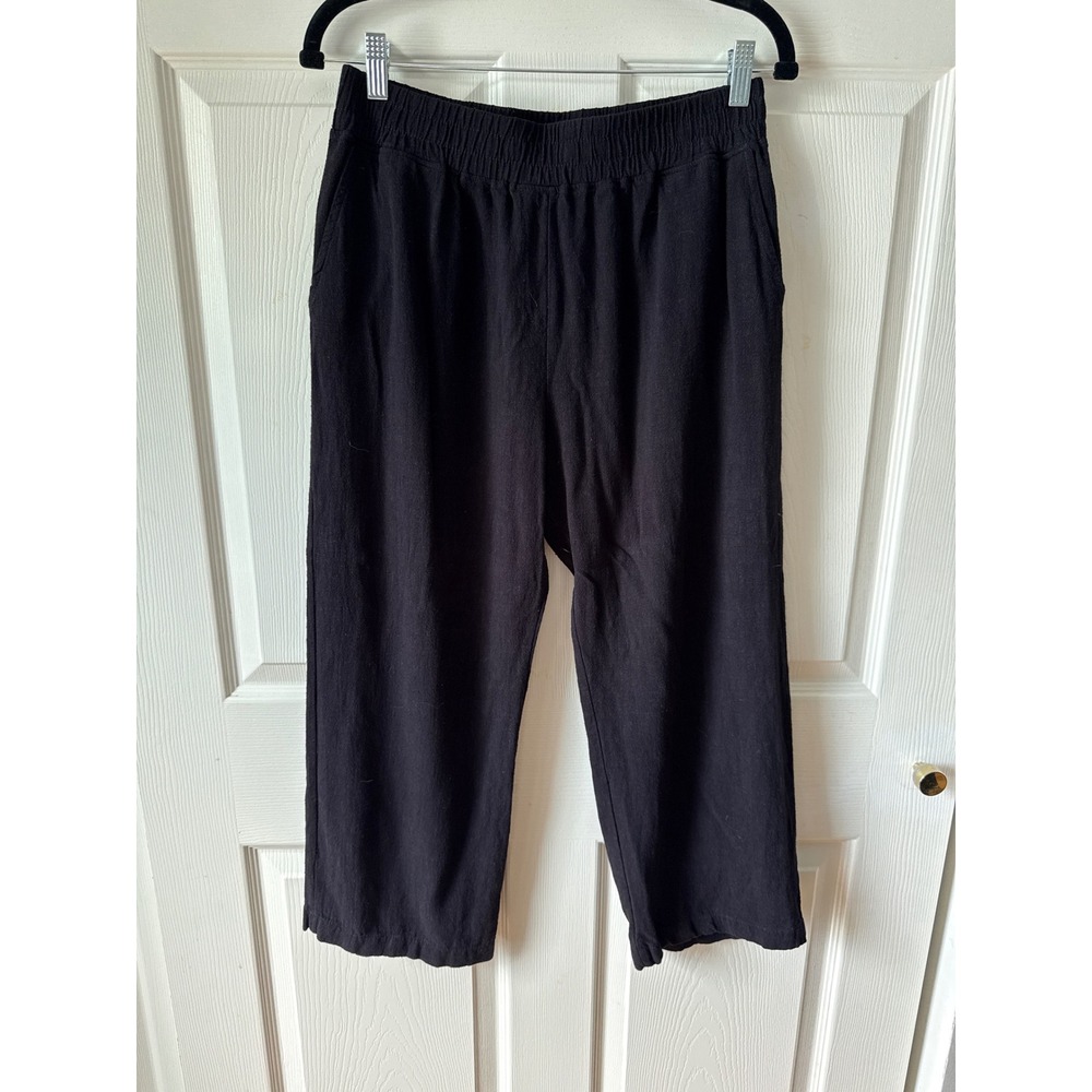 Hayes Wide Leg Linen Blend Crop Pants Size XLP Black Elastic Waist Petite